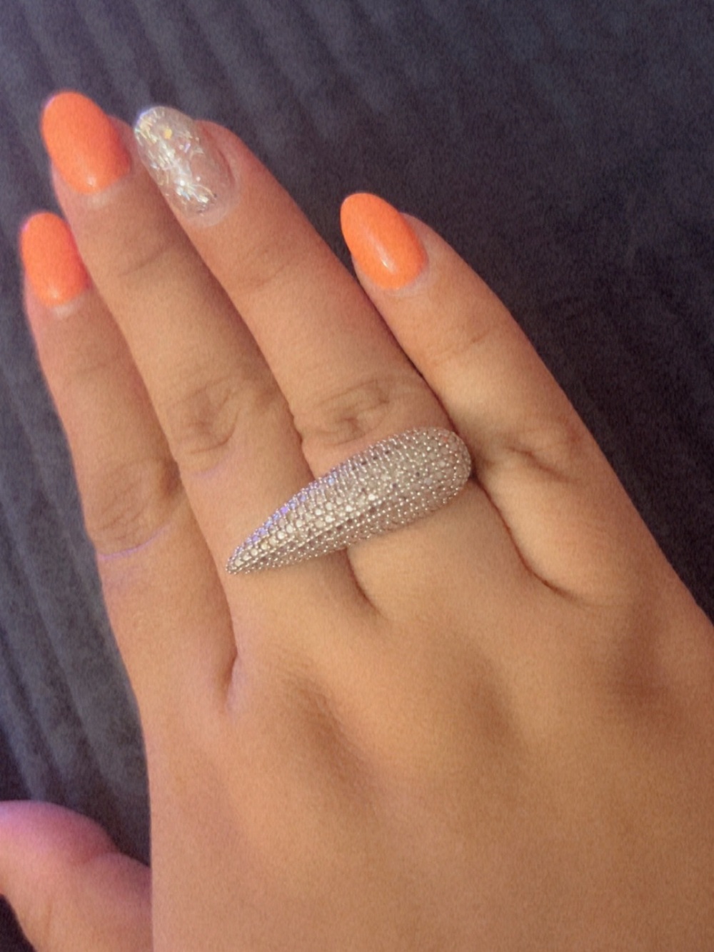 Silver Pavé Teardrop bar Statement Ring 925